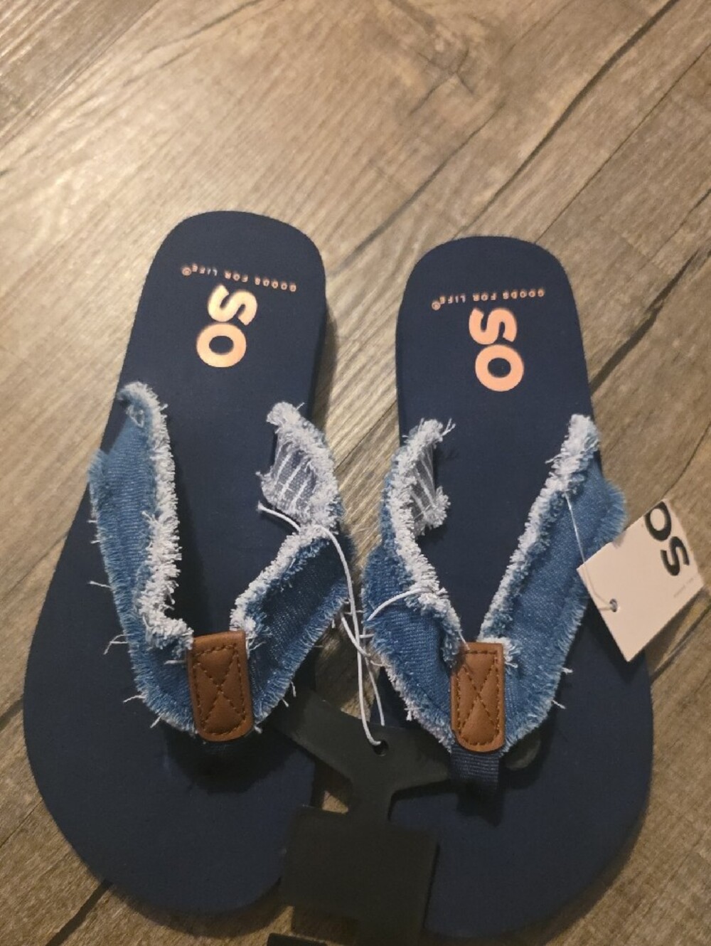 SO Navy Blue Flip Flops with Distressed Denim Straps - Picture 2 of 7